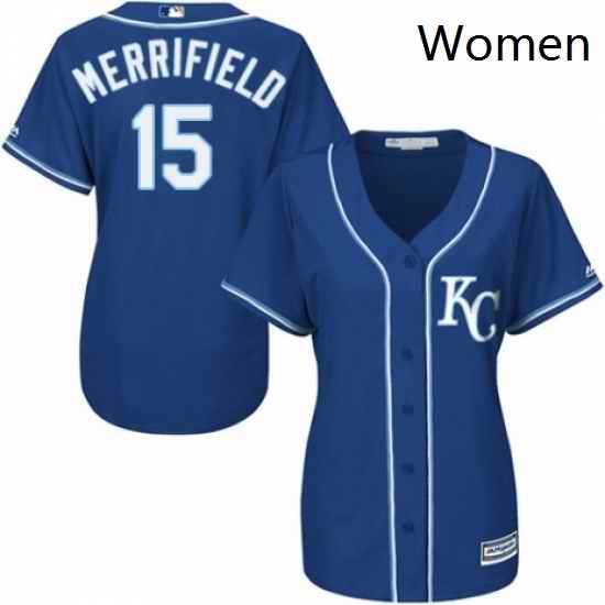 Womens Majestic Kansas City Royals 15 Whit Merrifield Replica Blue Alternate 2 Cool Base MLB Jersey